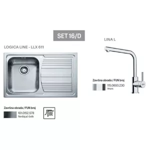 Franke set sudopera Logica Line LLX 611 desni +  slavina Lina L-1